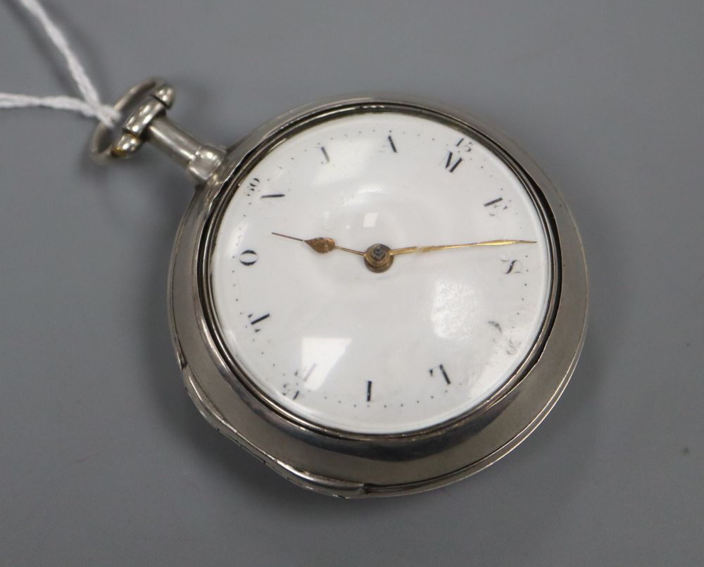 A George III silver pair cased keywind verge pocket watch by Jeremy French, Yalding, the dial depicting the name James Clifton and